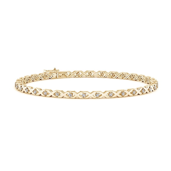 ANGARA Natural Diamond 'X' Motif Stackable Bracelet in 14K Yellow Gold for Women (Size-1.15mm| Color-I-J| Clarity-I1-I2) | Anniversary, Jewelry Gift for Women | Natural Diamond Bracelet