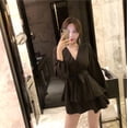 thumbnail image 2 of Vestido de mujer con cuello en V y cintura alta Vestido de niña Tipo suelto Top con pajarita, XL, Negro Scienceny  AP001519-07B, 2 of 7