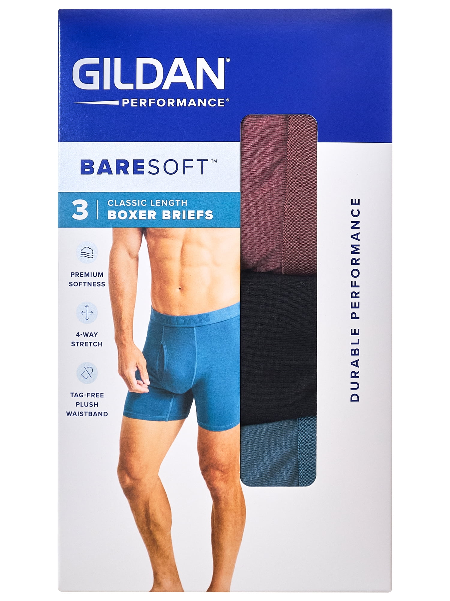Gildan Performance Men's BareSoft Boxer Briefs, 3-Pack, Sizes S-2XL, 6" Inseam