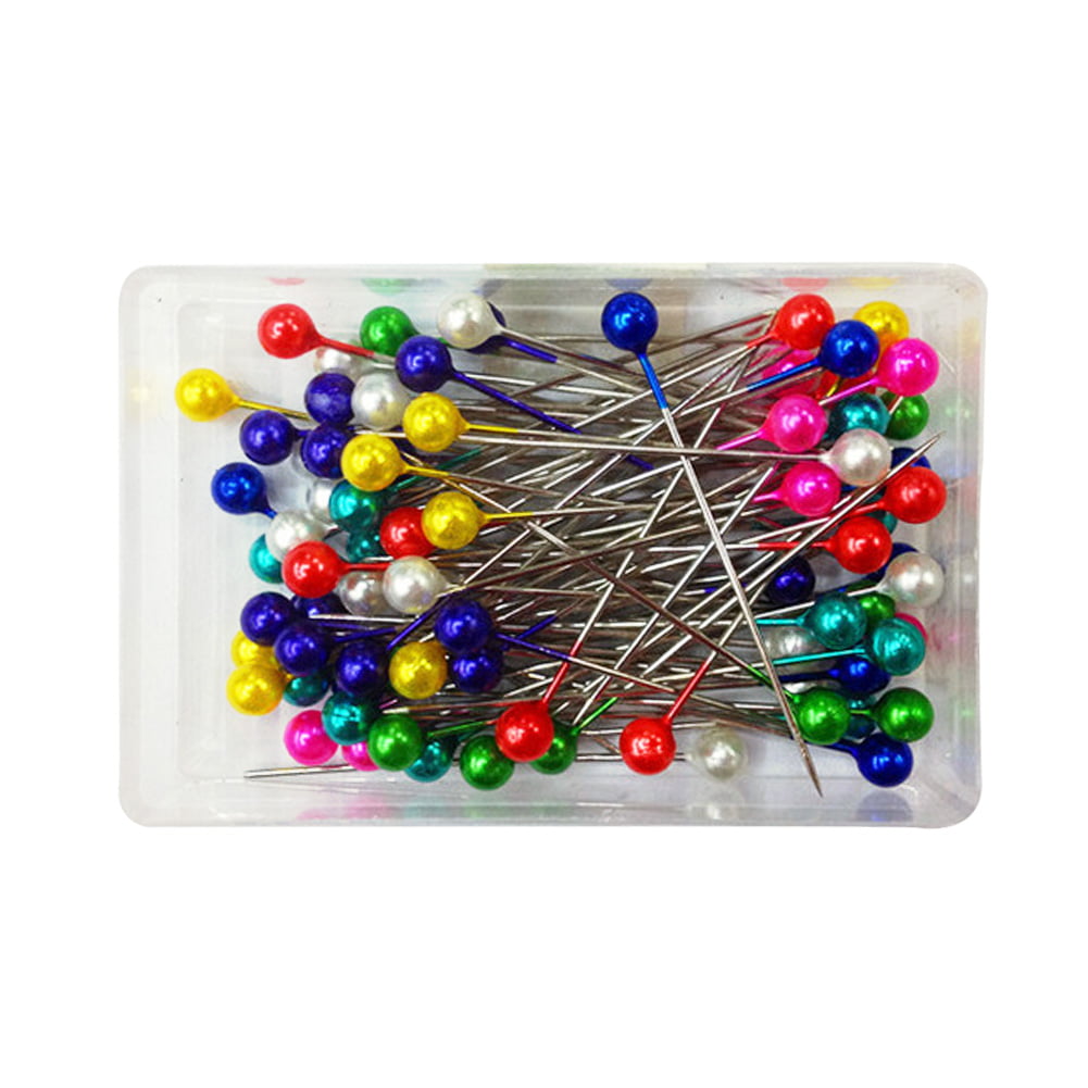 100Pcs 32mm Colorful Round Pearl Straight Glass Head Pin Dressmaking Sewing Tool 