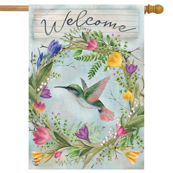 Briarwood Lane Spring House Flag 40x28 For Outdoor Hummingbird Wreath For Spring House Flag