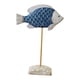 thumbnail image 3 of Escultura de pez de madera sobre soporte, decoración náutica, regalo de escritorio, animal marino del océano de verano Azul, 3 of 7