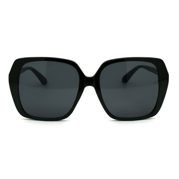 Womens Classic 90s Oversize Rectangular Butterfly Plastic Sunglasses All Black