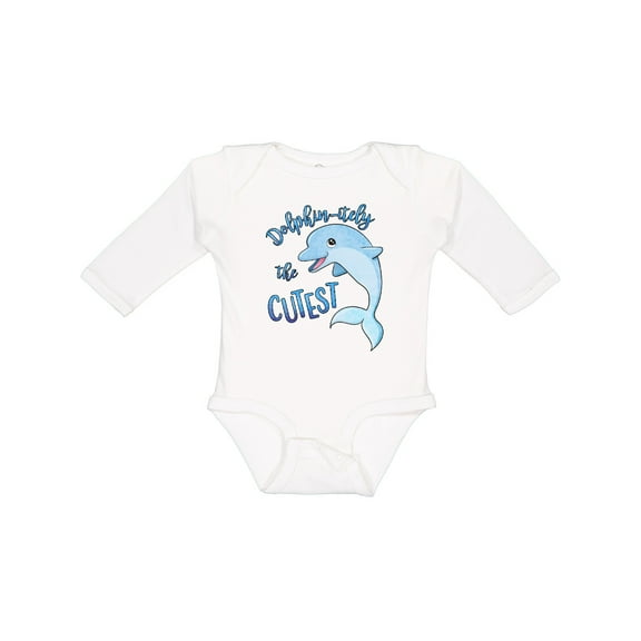 Inktastic Dolphin-itely the Cutest Boys or Girls Long Sleeve Baby Bodysuit