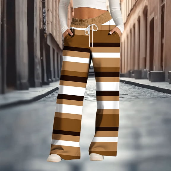 Cadancy Women's Sweatpants Striped Color Block Wide Leg Drawstring Waist Casual Pants with Pockets Fashion Workout Comfy Baggy Trousers