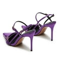 thumbnail image 4 of YDN Women Buckle Slingback Stiletto High Heels Thin Strap Pointed Toe Pumps Sexy Evening Themed Party Sandals Size 8.5 Purple, 4 of 5