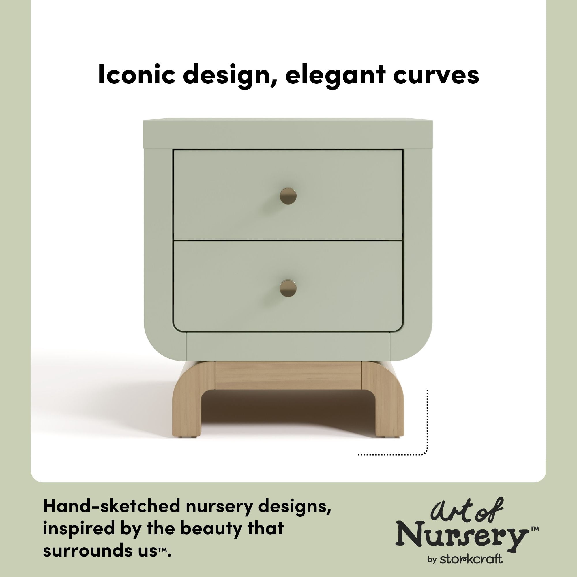 Art of Nursery by Storkcraft Santorini 2 Drawer Children's Nightstand, Sage with Driftwood