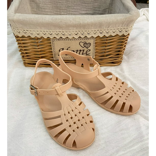 Sandalias planas romanas vintage estilo hada coreana estilo estudiante cabeza redonda hueca hebilla de metal transpirable