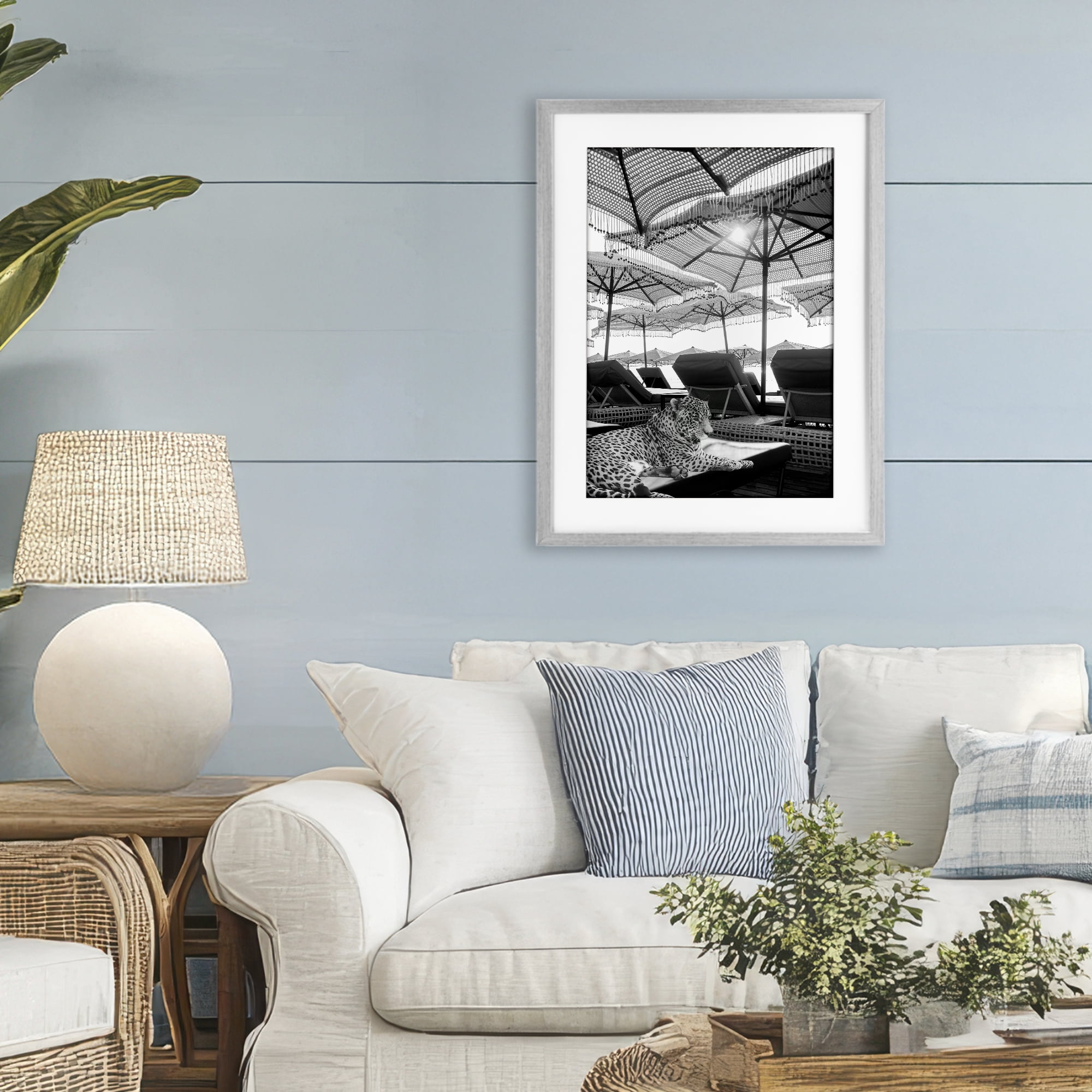 Stupell Industries Leopard On Tropical Vacation Gray Framed Print Under Glass, design by Grotto Studios