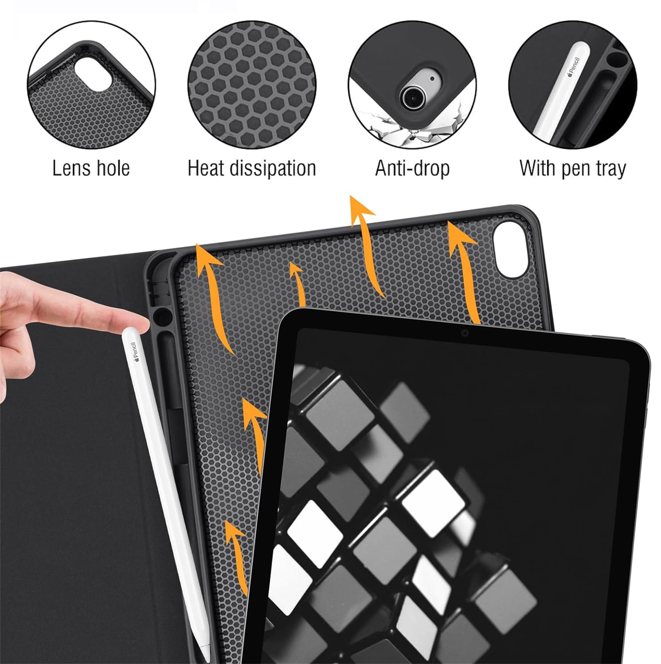 Wireless Bluetooth Keyboard Shockproof Smart Case with Pencil Holder for iPad 9th 2021 8th 7th Gen 10.2 inch Black