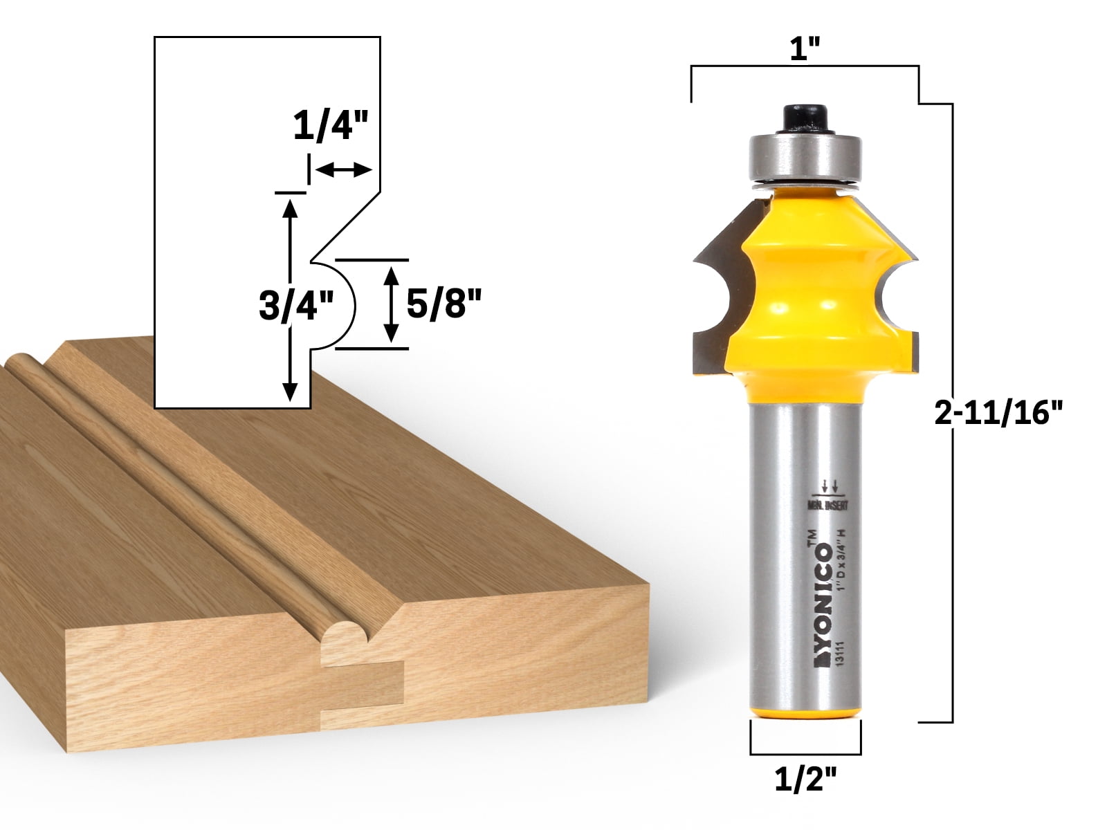 Bevel & Bead Wainscoting Router Bit 1/2" Shank Yonico 13111