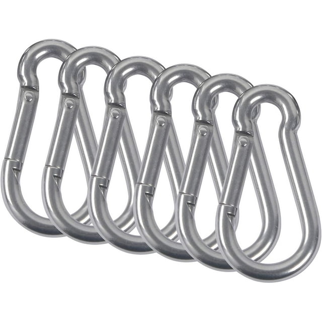 Heavy Duty Carabiner For Ropes Chains Straps, Quick Attachments, Backpacks Key Ring, Camping Hiking Travel, 6 Pieces, 1.6", Spring Snap Hooks, Stainless Steel Carabiner Clip