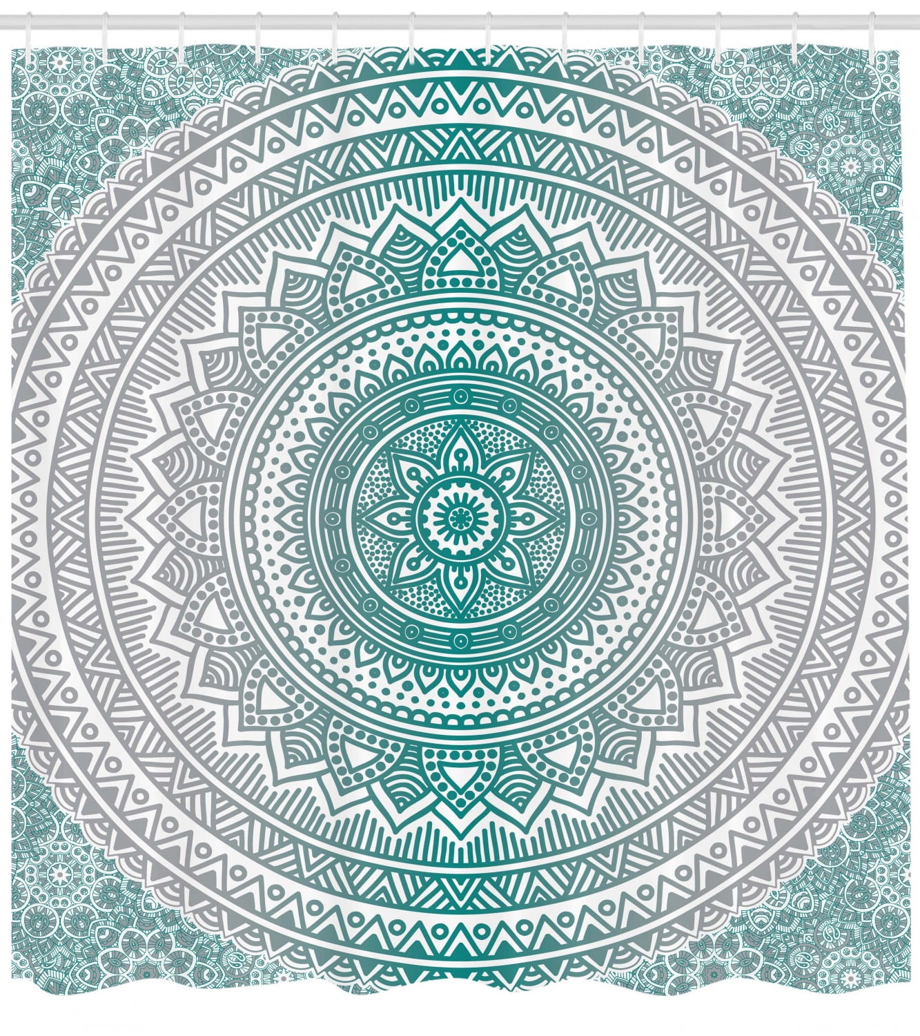 Mandala Shower Curtain Mandala Ombre Design Sacred Space Geometric Center Point Boho Meditation Art Fabric Bathroom Set With Hooks Grey And Teal By Ambesonne Walmart Com Walmart Com