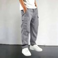 thumbnail image 2 of YaEYa Boys Cargo Pants Baggy Pull on School Uniform Pants Casual Drawstring Elastic Waisted Open Bottom Straight Leg Trousers with Pockets, 2 of 5