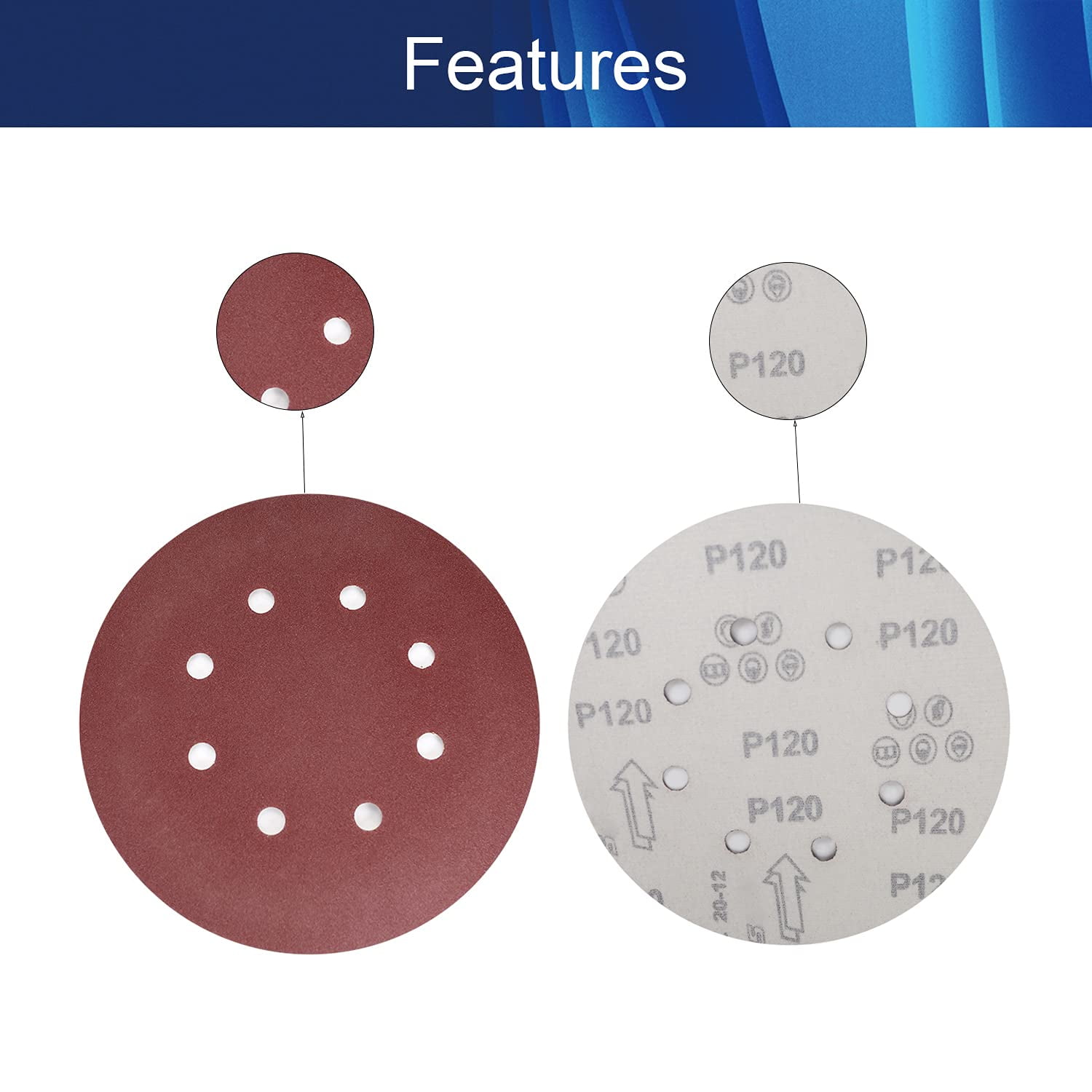 XiHAMA 12-inch PSA Sanding Discs 60 Grits NO-Hole Self Stick Adhesive Back Aluminum Oxide Sanding Discs for Orbital Sander