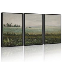 Drsoum Landscape 16x24in Black Framed Canvas Wall Art Vintage Classical The Vast Grassland Prints Decor