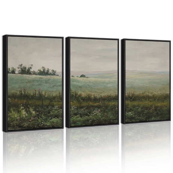 Drsoum Landscape 16x24in Black Framed Canvas Wall Art Vintage Classical The Vast Grassland Prints Decor