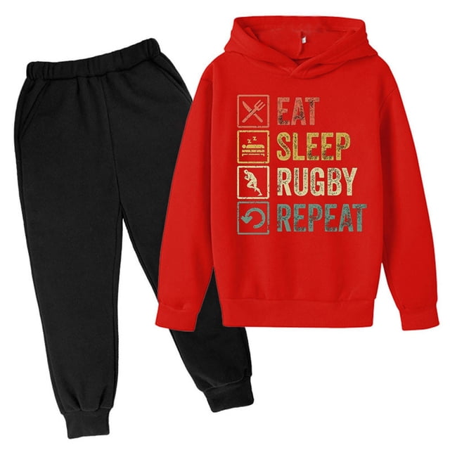 WEIYLL Ensembles pour Garçons, Pantalons de Football à Capuche Imprimés, Ensembles de Sport Rouges 7-8 Ans