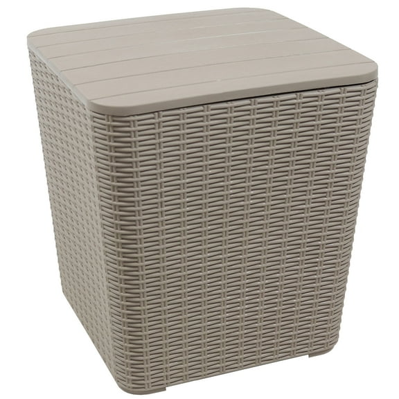 Sunnydaze Outdoor Side Table with Storage - Rattan Design - 11.5 Gal. - Driftwood