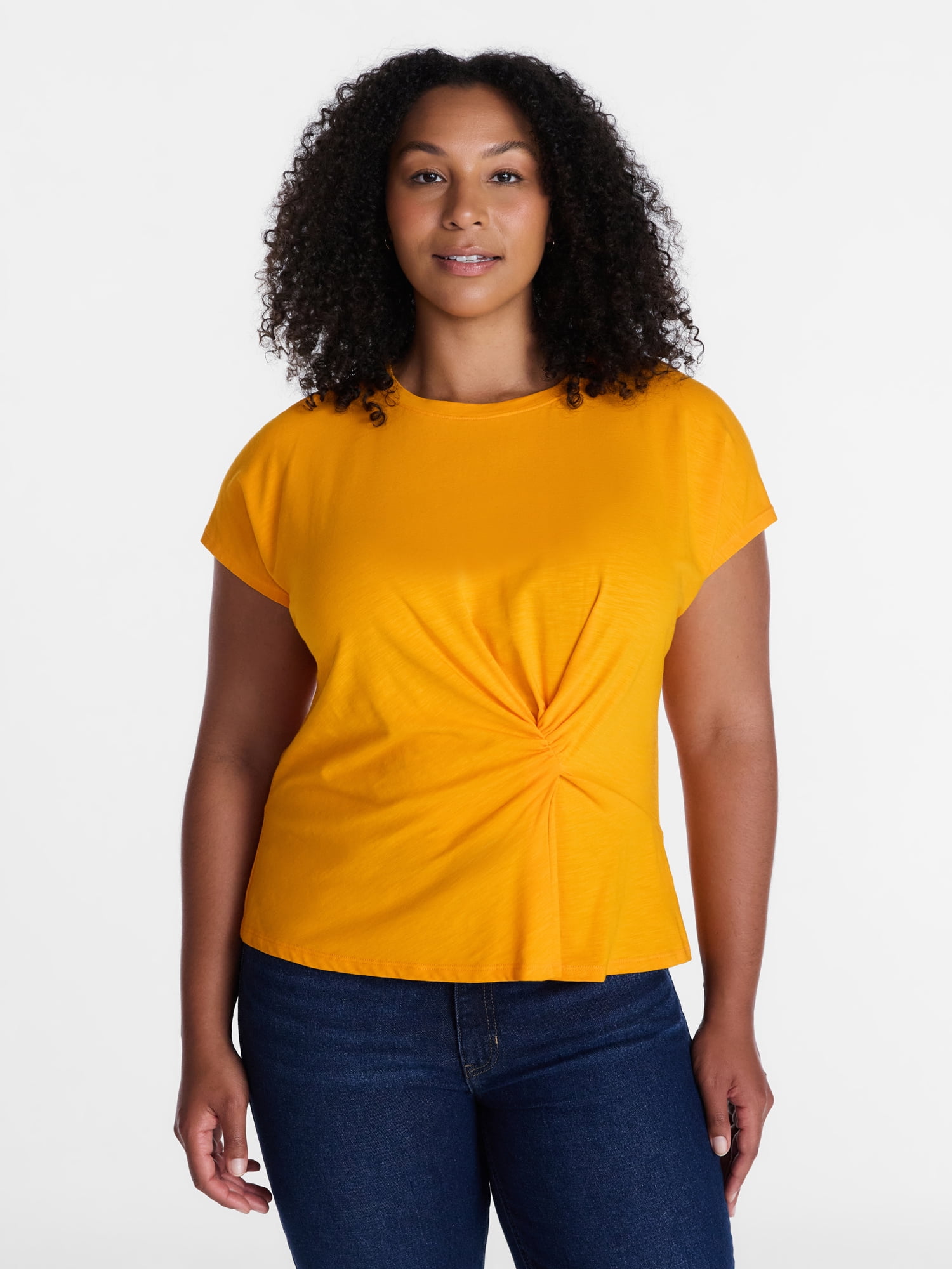 Time and Tru Women's Twist-Front Tee with Short Sleeves, Sizes XS-XXXL