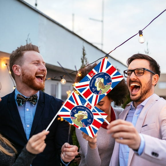 10pcs 14*21cm Flags England Queen Flag UK Flying Flag Britain United Kingdom Banner With Plastic Flagpoles Hand Waving Flags