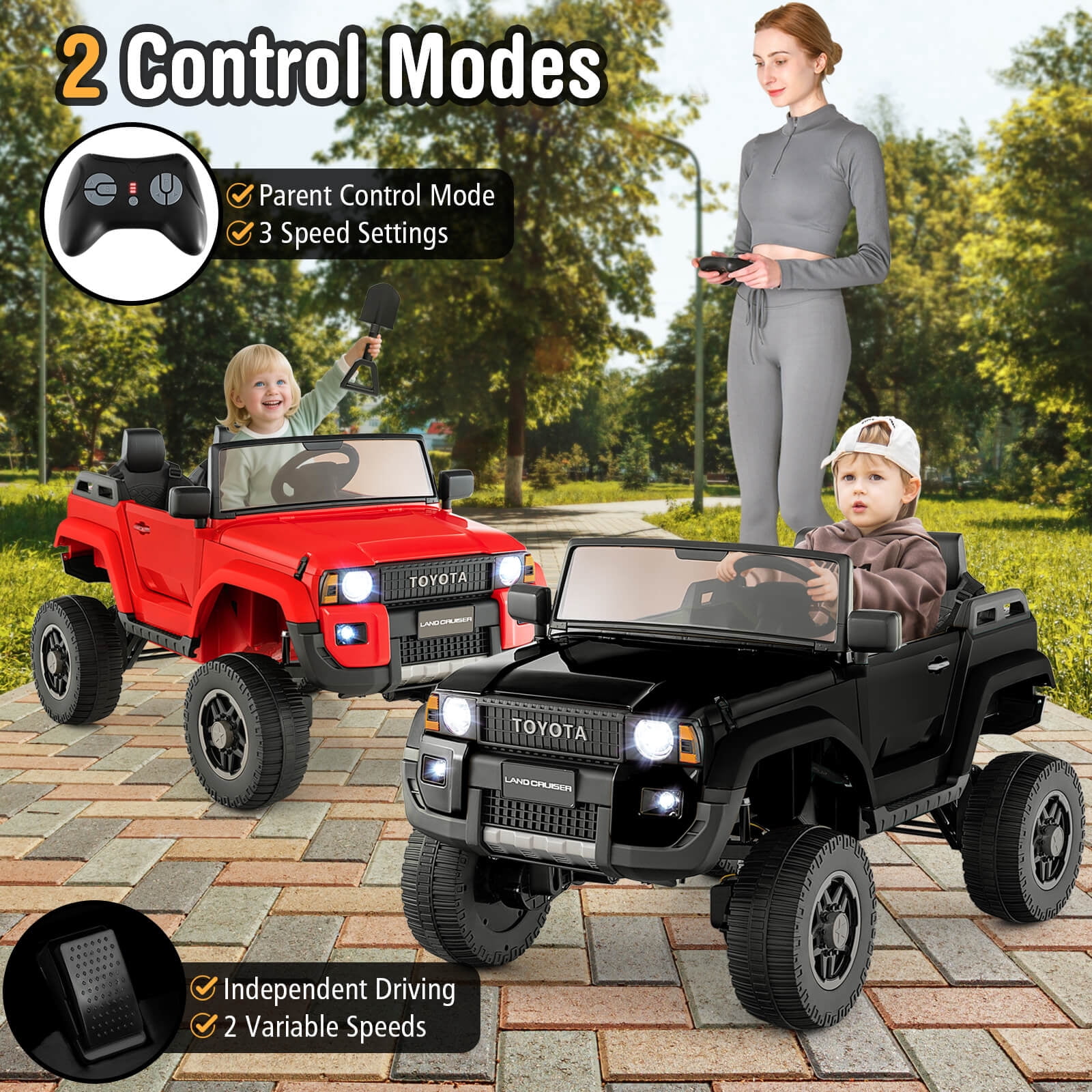 Costway 24V 2 Seater Ride on Car for Kids Licensed Toyota LC250 Ride on Truck with Remote Black