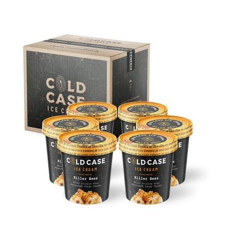 Cold Case Ice Cream Killer Bees Flavor – Gourmet Vanilla Ice Cream with Honeycomb Candy Chunks & Sweet Honey Drizzle – 1 Case 6 Pints 16 oz/Pint (Frozen)