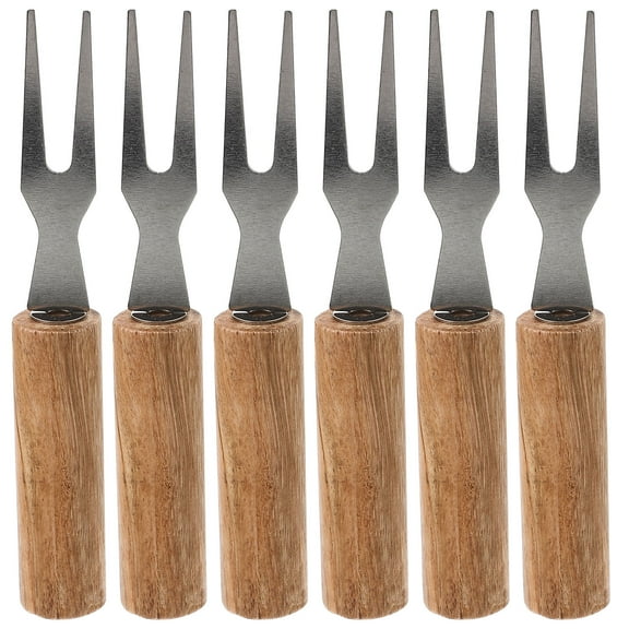 Corn Holders BBQ Forks with Wood Handle for Home Use Sturdy Stainless Steel and Portable Design 6 Pieces