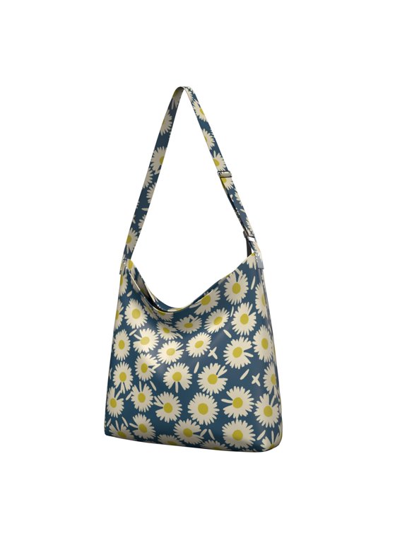 Wildflower Daisy Canvas Shopping Bag Retro Yellow Bloom Design Tote