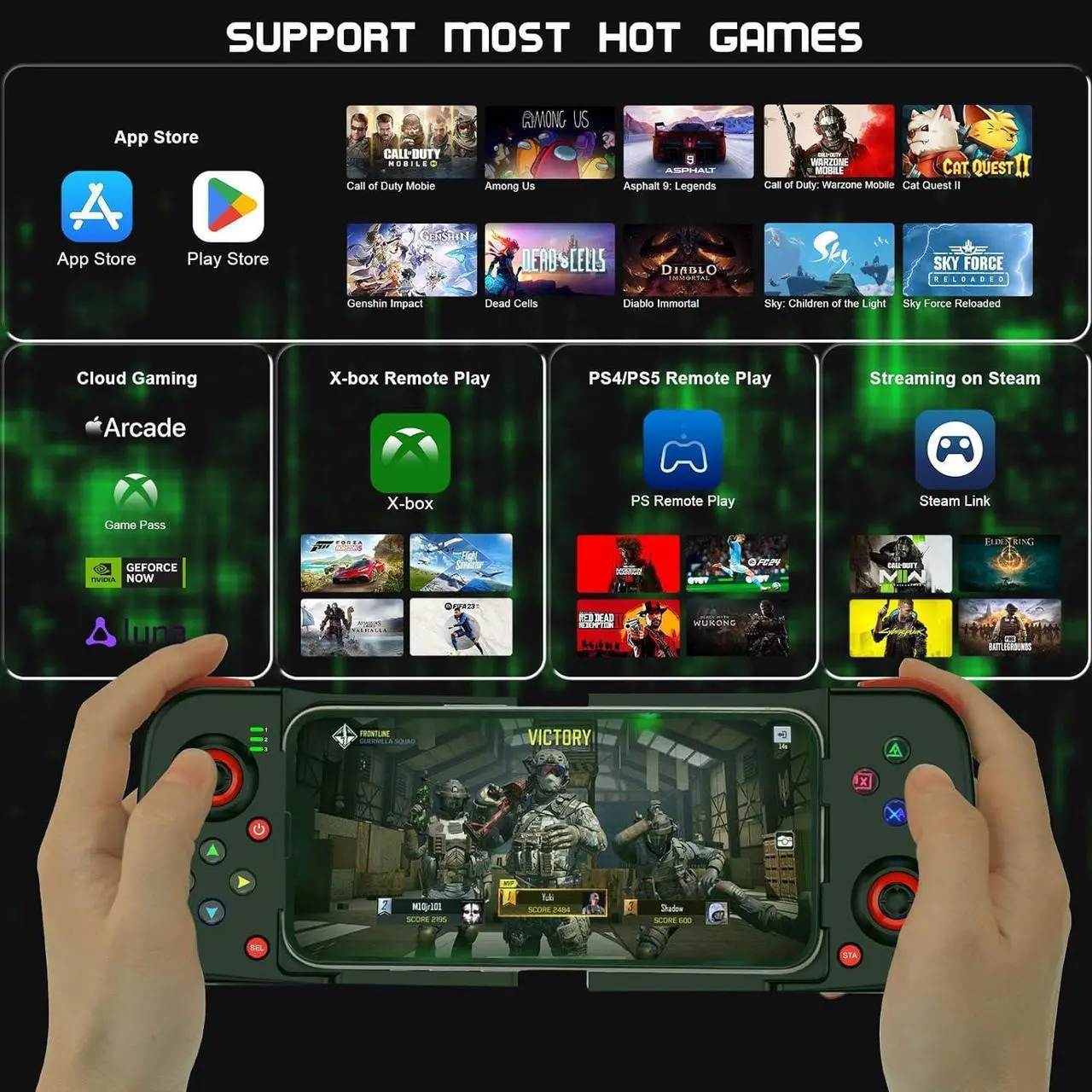 Phone Controller for iPhone/Android Support Phone Case, Mobile Gaming Controller with Ergonomic Design - Wireless Gamepad for Cloud Gaming & PS Remote Play