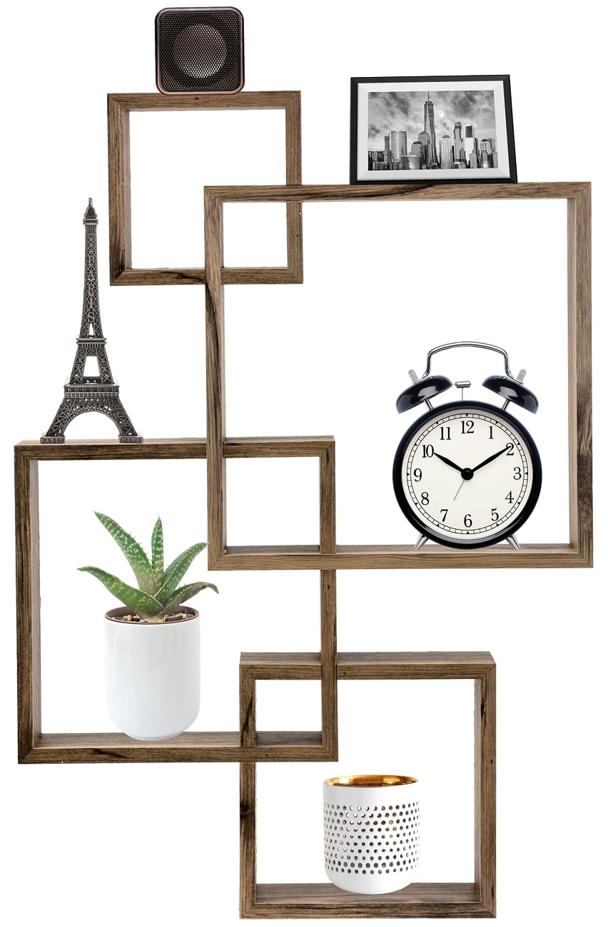 Decoratiave 4 Cube Intersecting Wall Mounted Floating Shelves (Mahogany Wood)