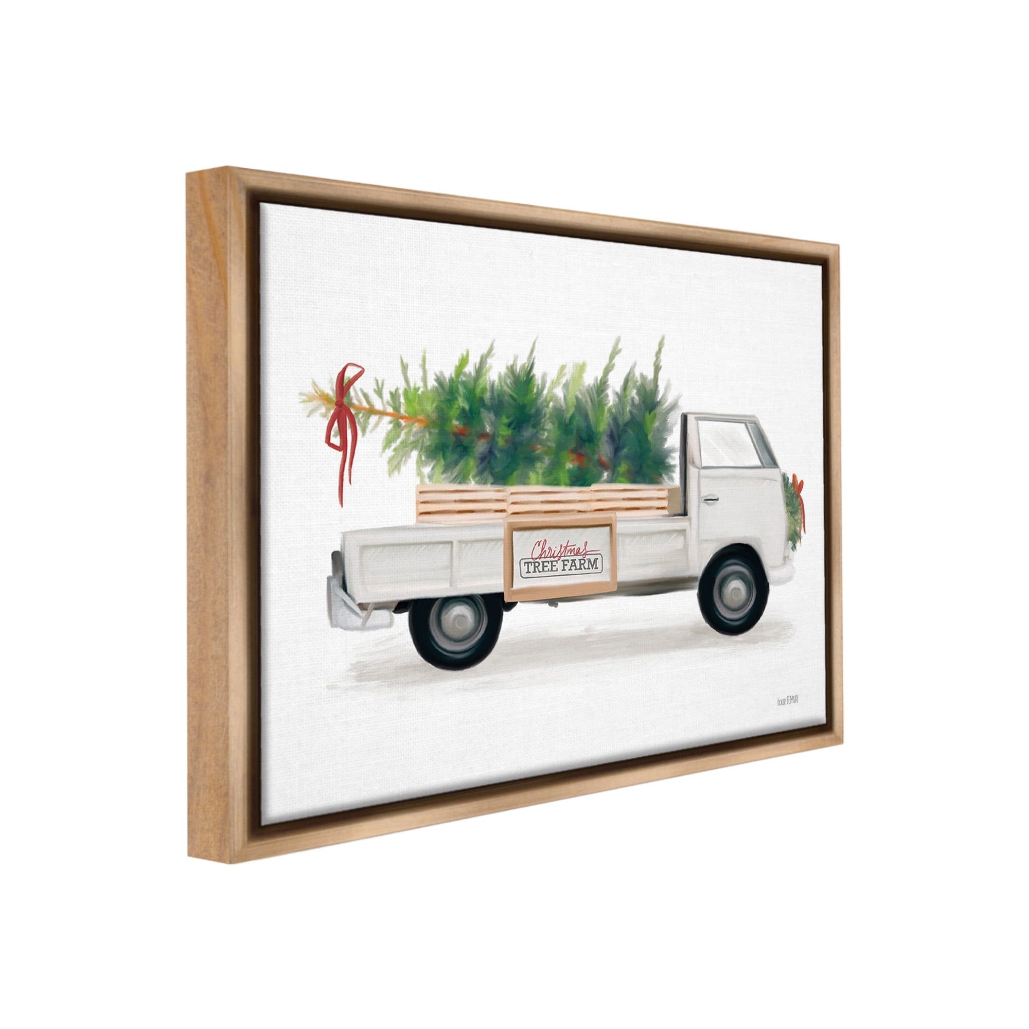 Stupell Industries Christmas Tree Farm Truck Holiday Painting Brown Floater Framed Canvas Art Print Wall Art, 31 x 25