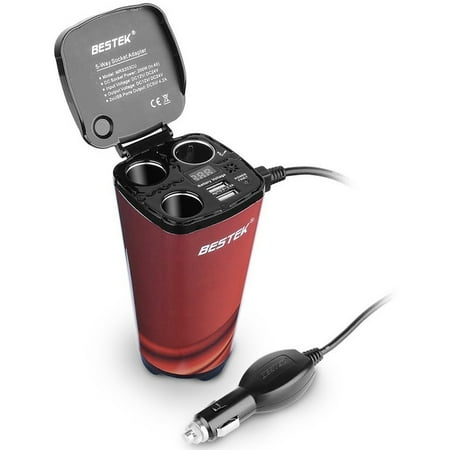 Car Cigarette Lighter Splitter BESTEK 12V/24V 200W 3-Socket Cigarette Lighter Adapter Cup Holder Car Power Splitter with 4.2A Dual USB Car ()