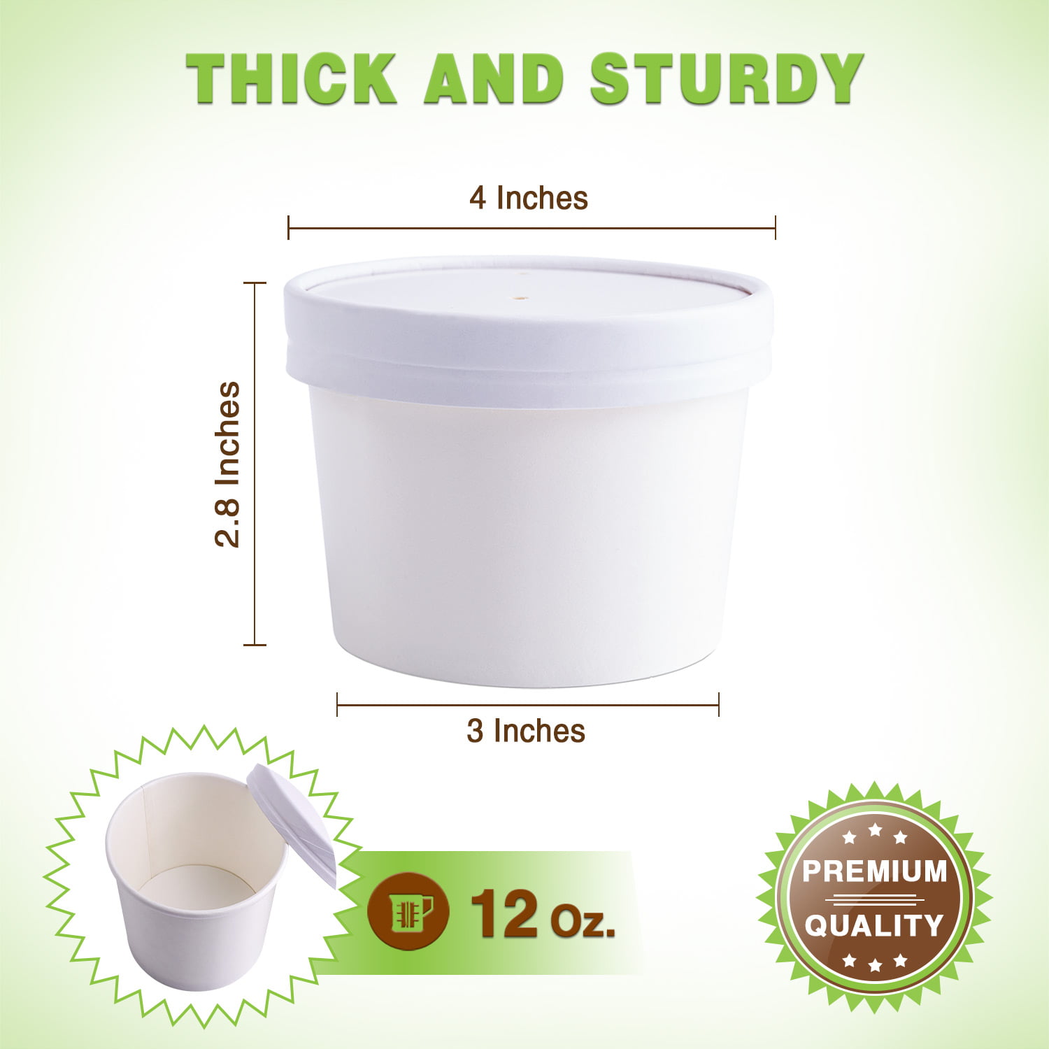 [25 Count] 12 oz Disposable White Paper Soup Containers with Plastic Lids -  Half Pint Ice Cream Containers, Frozen Yogurt Cups, Restaurant