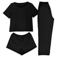 thumbnail image 2 of Posijego Womens 3 Piece Pajama Sets Short Sleeve Tops Shorts Matching Pants Sleepwear Loungewear Outfits, 2 of 9