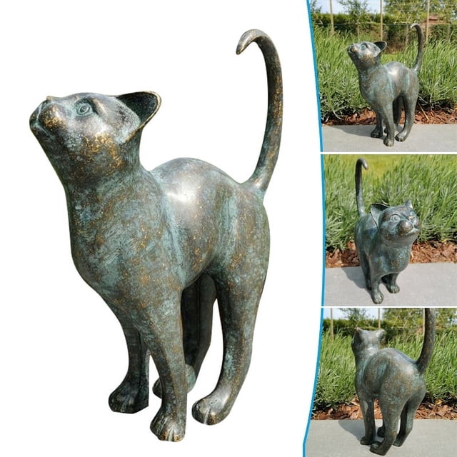 POINTERTECK Beautiful Cat Statue With Rounded Back Garden Decor Resin Outdoor Lawn Yard Sculpture