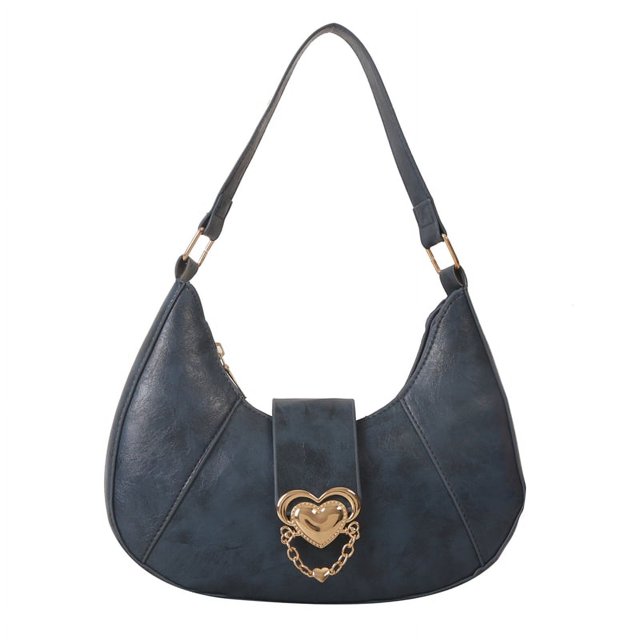 8066 Bolso hombro tipo media para mujer PU y moderno con bolso hombro con cierre amor-PZ20231020006804 Azul
