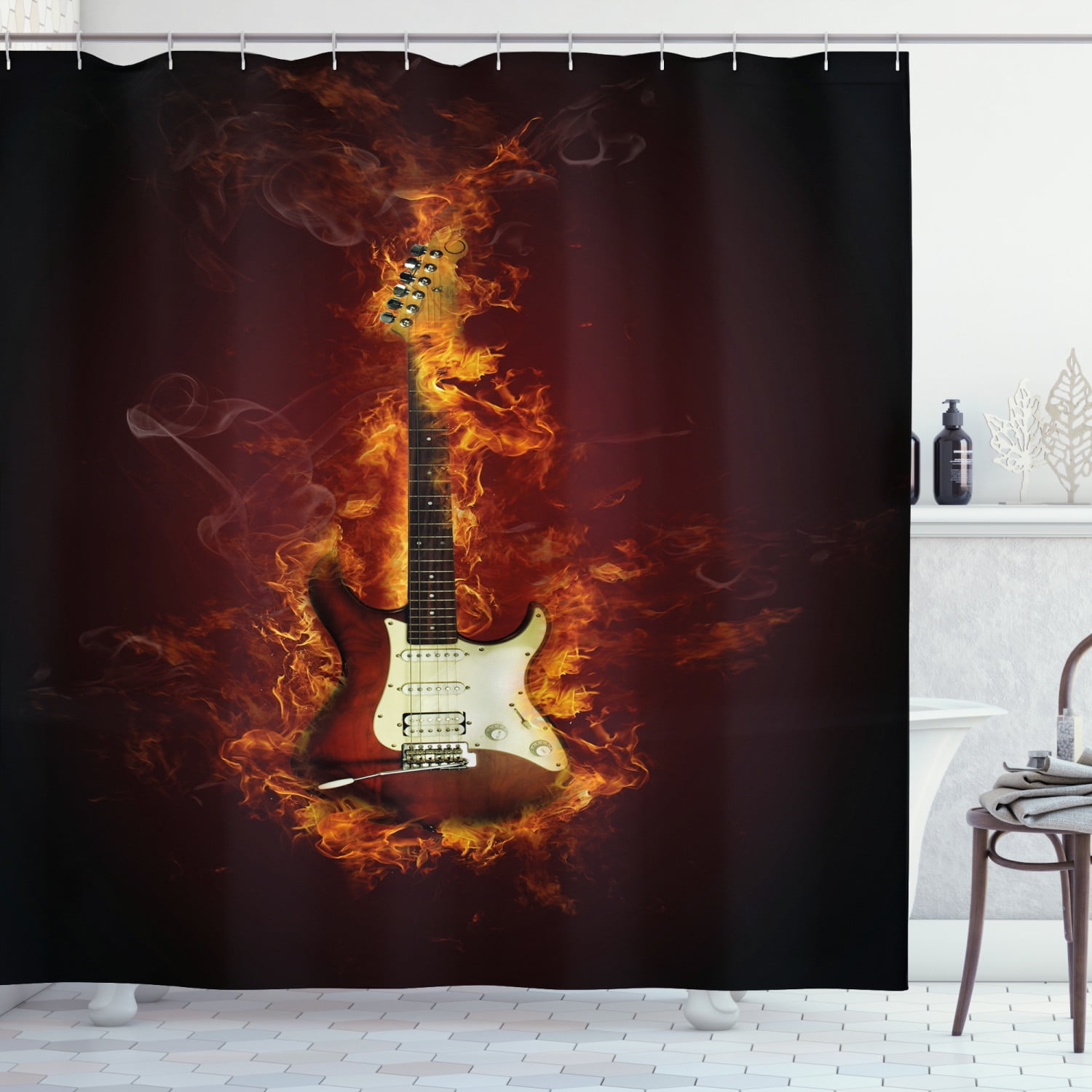 Ambesonne Guitar Shower Curtain, Instrument in, 69"Wx75"L, Orange