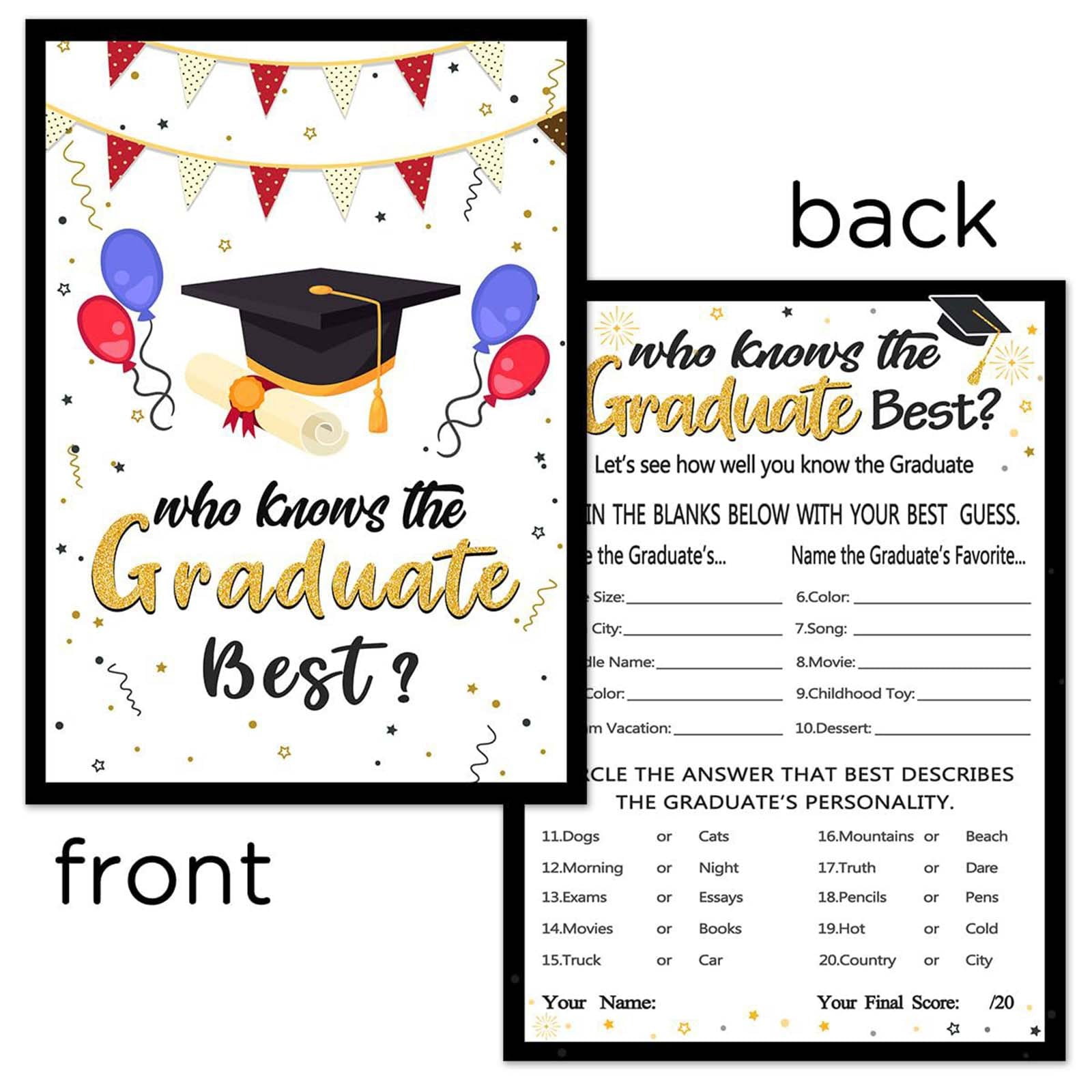 30Pcs Graduation Party Game Cards, Paper Greeting Card Decor for Grad Celebration Party Supplies