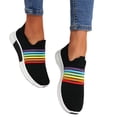 thumbnail image 1 of huanledash Women Rainbow Stripes Slip On Work Shoes Anti Skid Breathable Sock Sneakers, 1 of 7