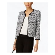 KASPER $96 Womens New 1421 Black White Geo Print Open Front Blazer 2 Petites B+B