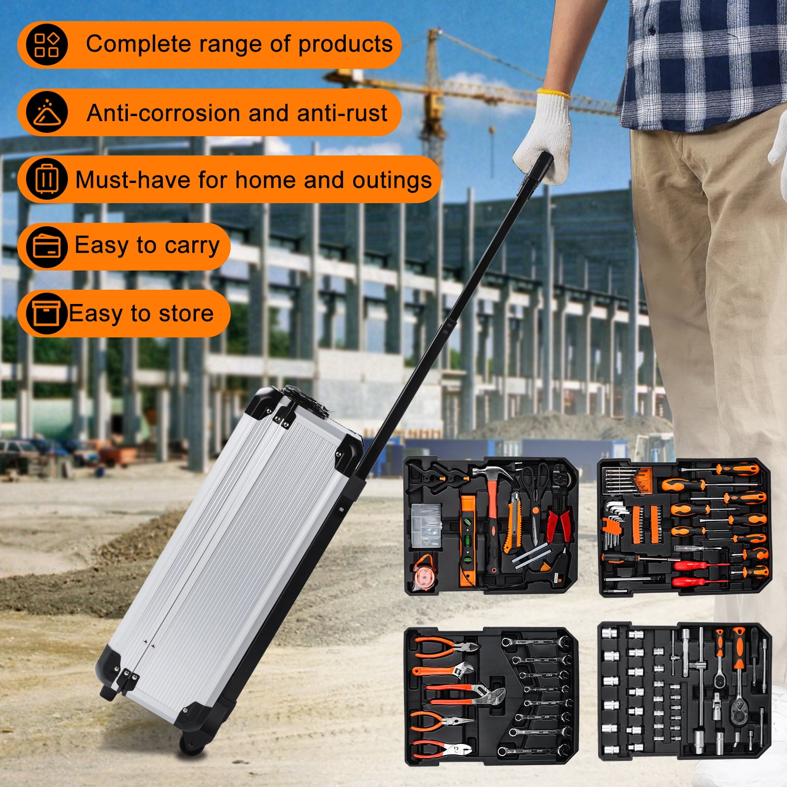 Victool 187-Piece Auto Repair & Home Maintenance Tool Kit with Rolling Tool Box