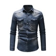 thumbnail image 3 of xiaxaixu  Men's Spring Autumn Casual Shirts Solid Color Long Sleeve Lapel Denim Tops Button Shirts for Party, 3 of 9