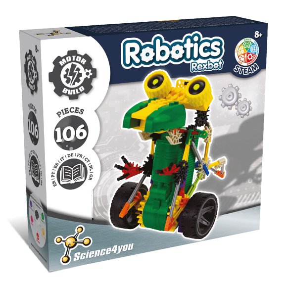 Science4You Robotics Rexbot - Robot de juguete de construcción para niños de 8 a 14 años Kit con 106 piezas para construir su propio robot y hacerlo moverse Kit científico y juguete con vástago para n