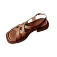 thumbnail image 2 of THDHVS Women's Sandals,Flat Sandals for Women,Women's Fashion Casual Summer New Style Roman Solid Color Square Toe Flat Beach Sandals Brown 6.5, 2 of 5