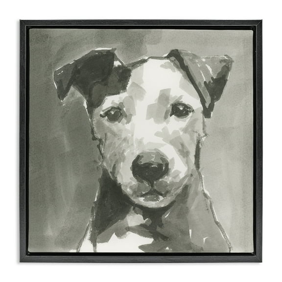 Stupell Industries Muted Dog with Quiet Expression Animals & Insects Painting Black Floater Framed Canvas Art Print Wall Art, 18 x 18