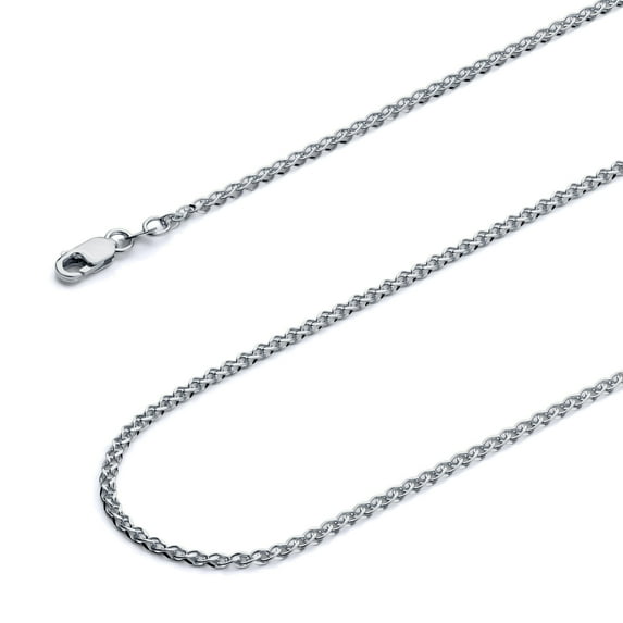 Wellingsale 14k White Gold Polished Solid 1.7mm Flat Open wheat Chain Necklace with Lobster Claw Clasp - 16"