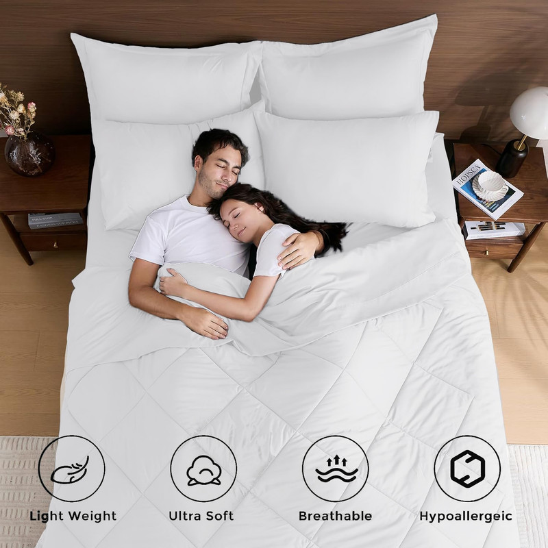 JUSTLET 3 Pieces Queen Comforter Set, Bed in a Bag, Machine Washable Bedding Set, White