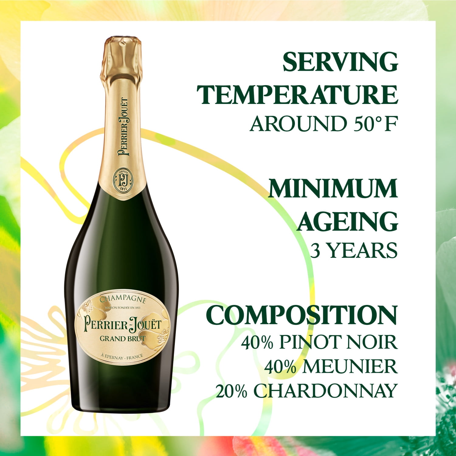 Perrier-Jouet Grand Brut Champagne, 750 ml Bottle, 12% ABV