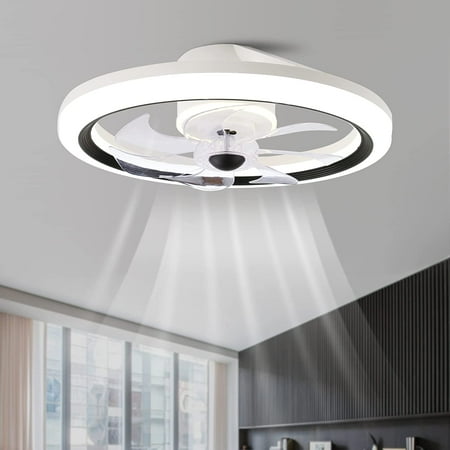 

Low Profile Ceiling Fan with Lights Modern Flush Mount Indoor Ceiling Fans with Remote Control Cell Phone APP Operation Ceiling Lighting Fixture for Bedroom